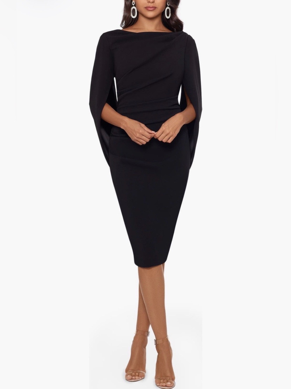 NWOT Betsy & Adam Cape Sleeve Crepe Sheath Dress Black Size 2